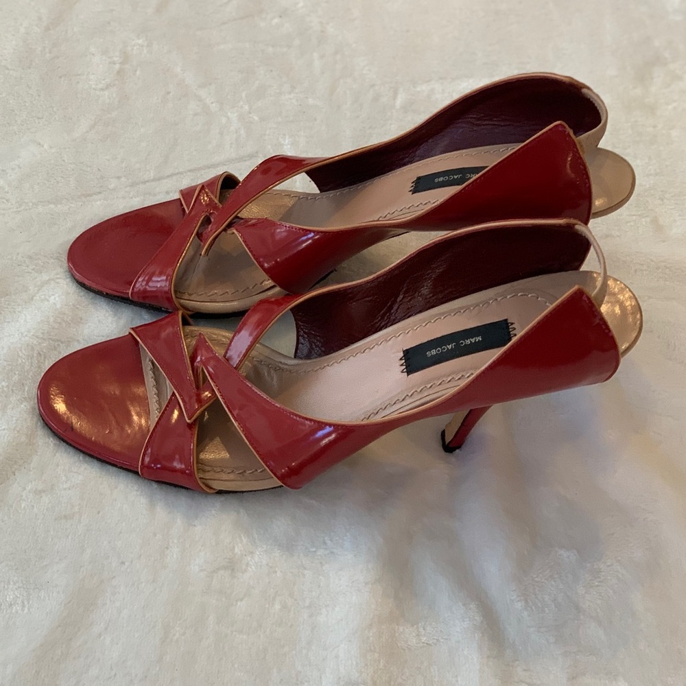 Vintage Marc Jacobs Red & Tan Slingback Sandal Heel Pumps, Size 41, Never worn!